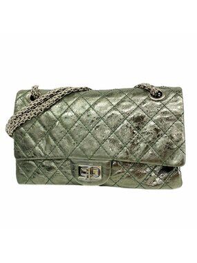 Chanel Shoulder Bag 2.55 Calfskin Green Silver